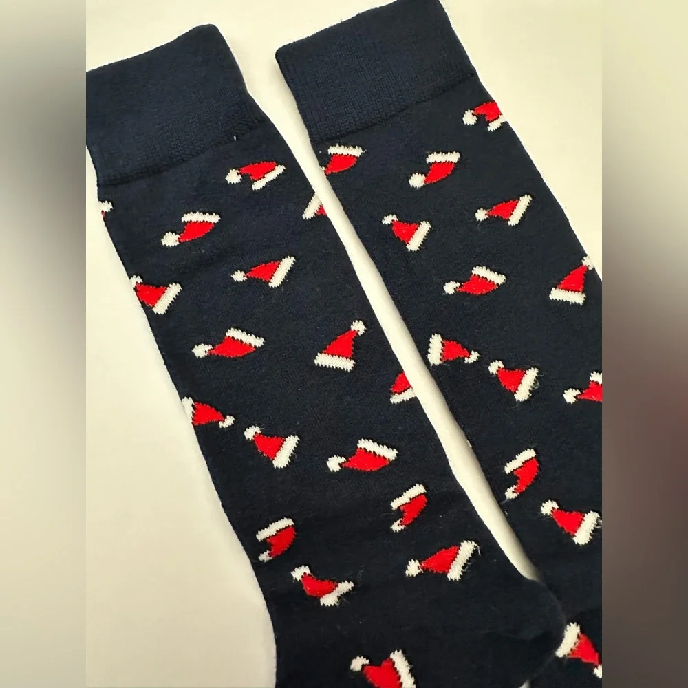 NWOT American Eagle Crew Socks Graphic Santa Hats Blue One Size